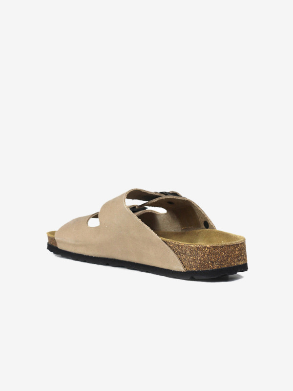 Chinelos Cubanas em Pele Beige com Duas Tiras