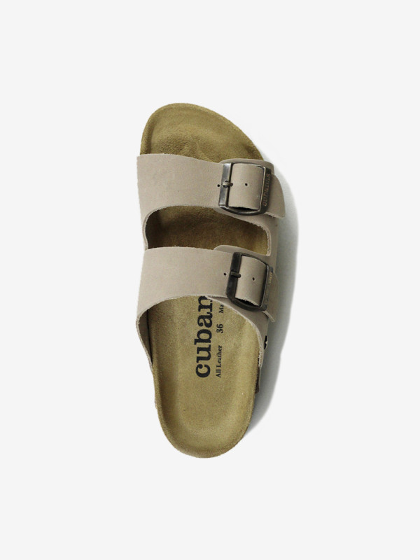 Chinelos Cubanas em Pele Beige com Duas Tiras