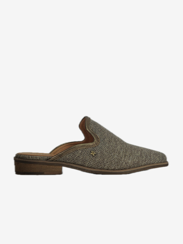 Mule Cubanas em Tecido Castanho com Glitter
