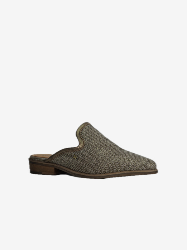 Mule Cubanas em Tecido Castanho com Glitter