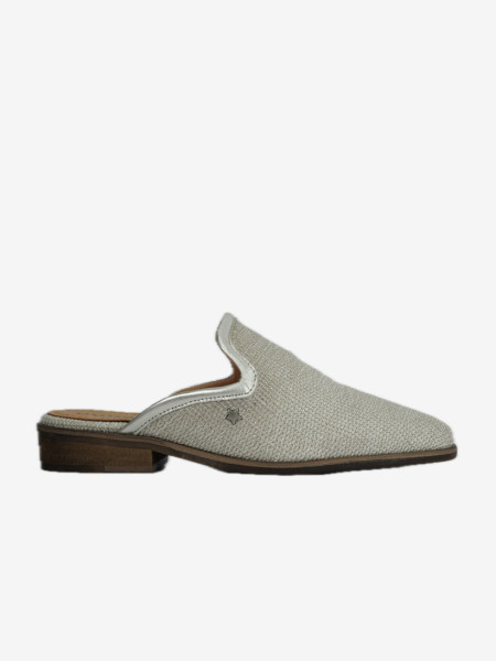Mule Cubanas em Tecido Beige com Glitter
