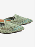 Mules Cubanas em Crochet Verde e Biqueira Fina