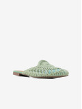 Mules Cubanas em Crochet Verde e Biqueira Fina