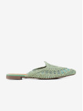 Mules Cubanas em Crochet Verde e Biqueira Fina
